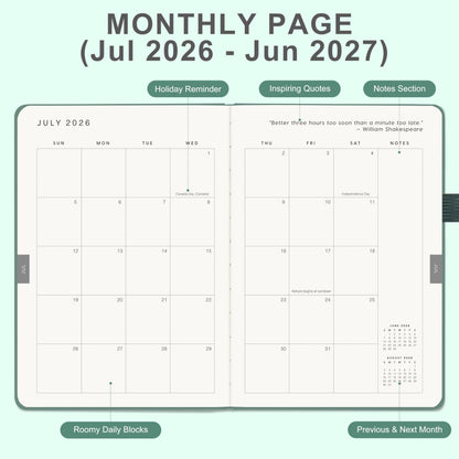 And Per Se Academic Planner 2026-2027 – Weekly & Monthly Planner, July 2026 to June 2027, A5 Leather Hardcover with Inner Pocket – Student & Teacher Organizer, 5.7" x 8"(Green)