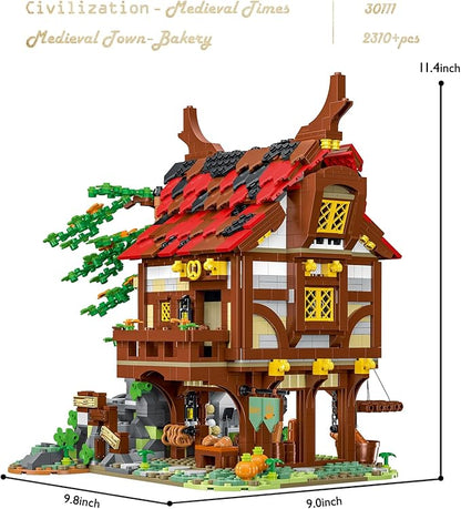 JMBricklayer Medieval Town Bakery Building Set 30111 Adults Modular Buildings House Kit Creative Street View Blocks Model Toy Collection Display Office Room Decor for Teens Adults