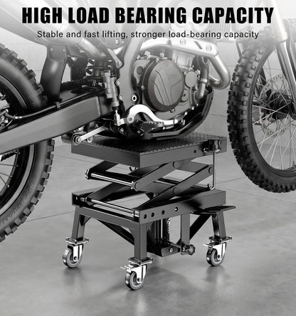 HUGOASIS 300 LBS Heavy Duty Motorcycle Scissor Lift Table, Portable Hydraulic Lift Jack with Wheels, 13.8" to 34.3" Lift Range, 16.1"x13.4" Platform for Motorcycle, Dirt Bike, Scooter Maintenance