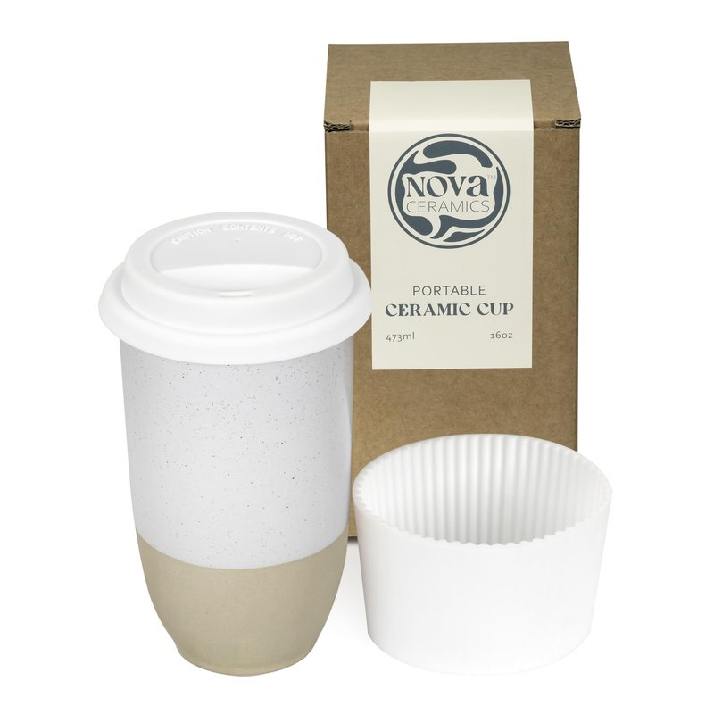 NOVA CERAMICS Travel Mug - Coffee Mug Travel – Microwave & Dishwasher Safe Coffee Clay Tumbler - Gifts For Women Men Him Her – 16oz – Dune