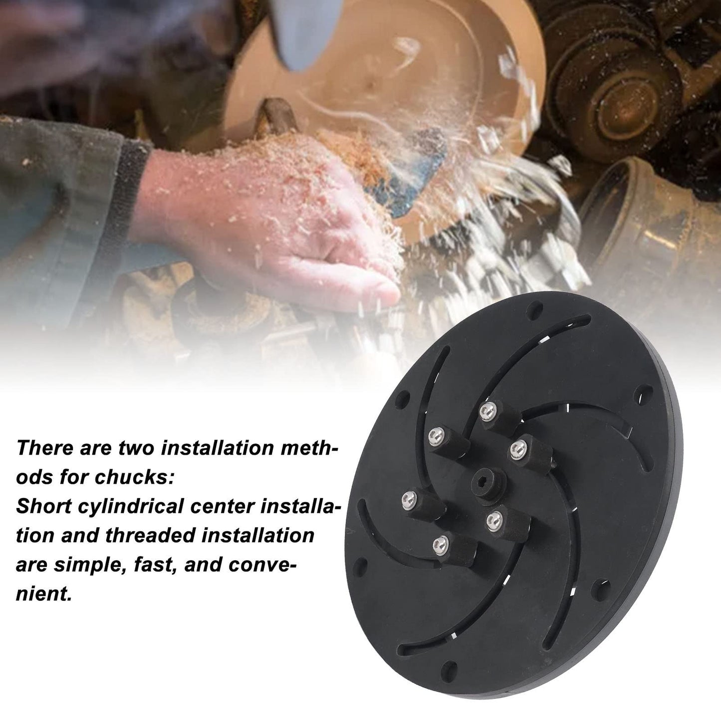 Longworth Chuck, Self Centering Wood Lathe Chuck with Aluminum Alloy Construction for Woodworking Bowl and Plate Turning Black 250mm