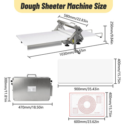 HNZXIB Foldable Dough Sheeter Machine, 15.75''×35.5''Manual Stainless Steel Portable Dough Roller with Silicone Pastry Mat, for Commercial Home Bakery, Puff Pastry, Pizza, Croissant