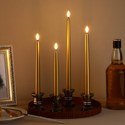 Rossesay 48 Pcs Flameless LED Taper Candles Battery Operated Candles 4 Sizes of 8.5'', 9.65'', 10.83'', 12.8'' Flameless Candlesticks Flickering for Halloween Christmas Church Wedding(Golden)