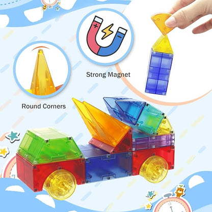 Magnetic Blocks66 Piece Translucent Building Blocks for 3+ Boys Girls Birthday GiftsMulti Shape Magnetic Cubes Preschool Classroom Educational Toys for 3-8 Year Old Kids STEM Activities
