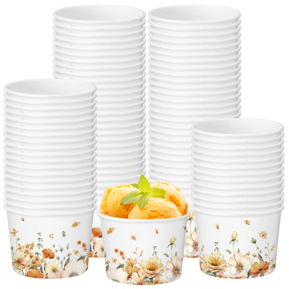 Funnymoom 50 Pack Fall Floral Treat Snack Cups Autumn Flowers Paper Ice Cream Cups 9 oz Watercolor Flower Disposable Dessert Bowls for Hot or Cold Food Fall Wedding Baby Shower Birthday Party Supplies