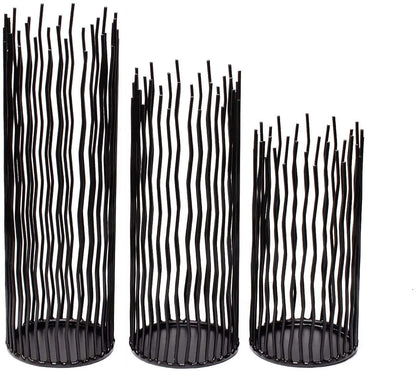 Candle Holders Set of 3 Black Metal Iron Pillar Candlestick Modern Indoor and Outdoor Candlestick Holders for Table Centerpiece Fireplace Mantel Decoration,Home,Party, Wedding,Dining Room Decor