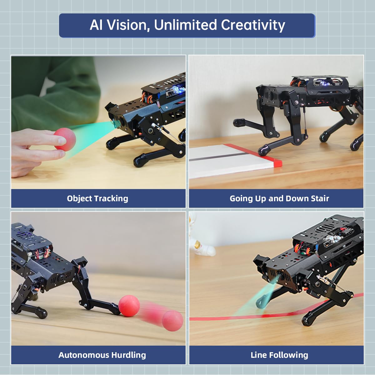 PuppyPi Robot Dog with ChatGPT Large AI Models AI Embodied Intelligence ROS Robotic Dog Vision Scene Voice Understanding SLAM Mapping Navigation Bionic Quadruped Robot, Pro Kit & RaspberryPi5 2GB