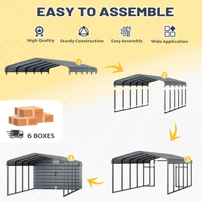 EROMMY 12x25 FT Metal Carport with Side Storage, Heavy Duty Enclosed Carport with Lockable Storage Room, Galvanized Steel Vehicle Shelter for Car, Truck & Tools