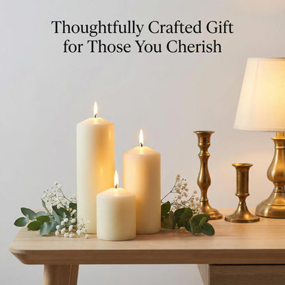 6 Pcs Individually Wrapped Pillar Candles Bulk, 2x3 2x6 2x8 Inch, Unscented Dripless Smokeless, Hurricane Candles for Wedding Party, Spa, Home Decor (6 Ivory Pointed-tip, 2 x 3/6/8 Inch)