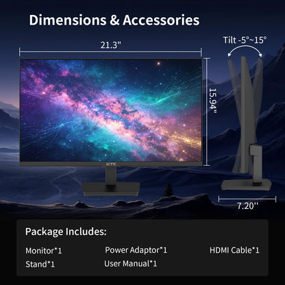 KTC 24 Inch QHD 2560x1440 IPS Computer Monitor, 100Hz Zero-Frame 2K Gaming Office Monitor, Adaptive Sync, HDR10, VESA, Tilt Adjustable, Low Blue Light, DisplayPort, HDMI, H24T27
