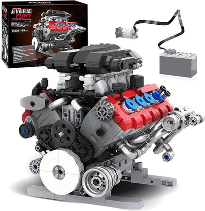 V8 Engine Building Set Model Kit for Adults Build Your Own MOC Mini V8 Engine Model Toy with Motor Display Home Office Decor Ideal Gift 1189PCS