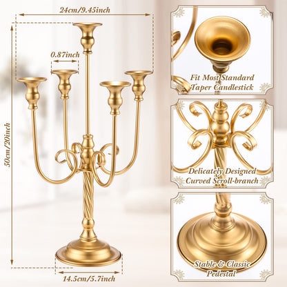Rtteri 6 Pcs Gold Candelabra Candlestick Holder Metal Candle Stand Candelabra for Taper Candles Table Centerpieces Wedding Christmas Holiday Birthday Party (9.45 x 9.45 x 19.7 Inch,5 Arm)