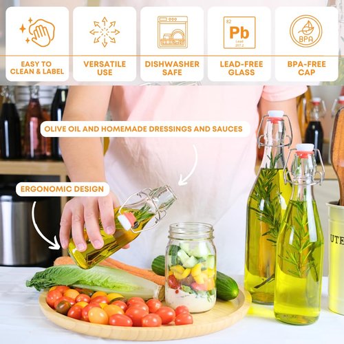 FastRack Swing Top Glass Bottles |8.5 oz – Pack of 8 | Clear, Flip Top Glass Bottles for Home Brewing, Carbonated Drinks, Kombucha, Fermentation, Water | Food Grade – ECO Friendly