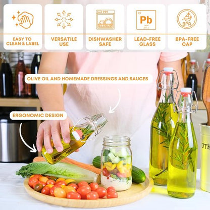 FastRack Swing Top Glass Bottles |8.5 oz – Pack of 8 | Clear, Flip Top Glass Bottles for Home Brewing, Carbonated Drinks, Kombucha, Fermentation, Water | Food Grade – ECO Friendly