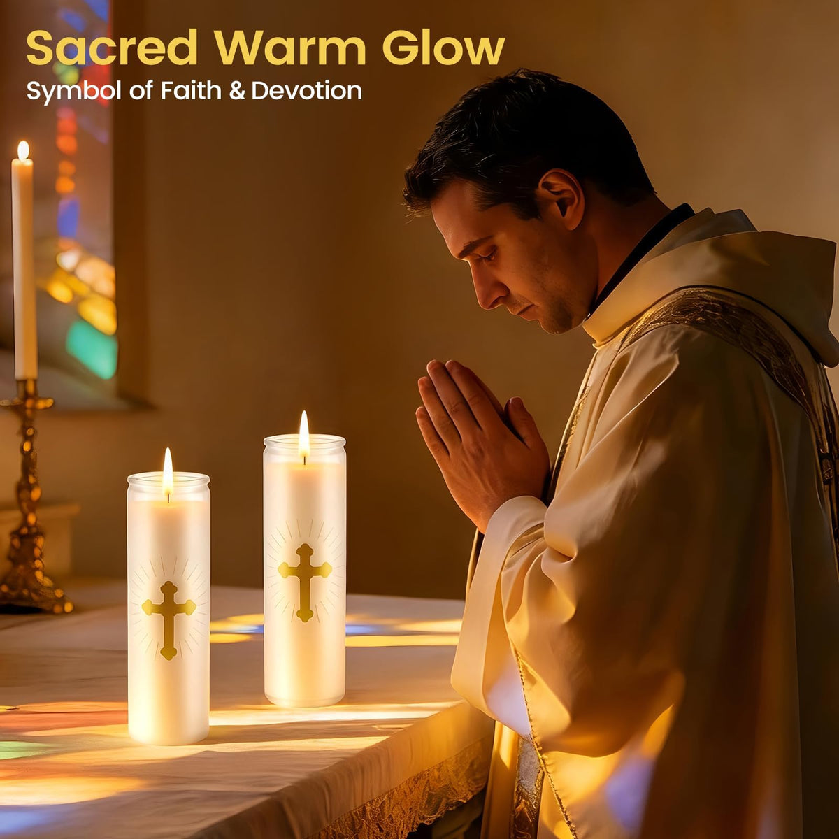 ARQRHTLY 10 Pcs Natural Soy Wax Prayer Candles 7 Day Devotional Candle in Glass 100 Hours Long Burn Time Religious Catholic Christian Spiritual Decor for Memorials Vigil Church Home Altar Bless Novena