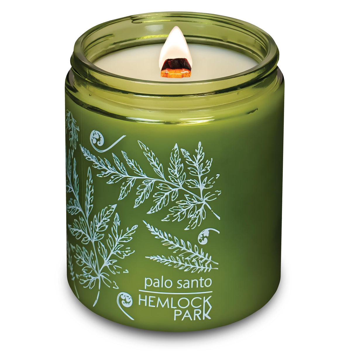 Hemlock Park Palo Santo Green Glass Hand-Poured Scented Candle | Crackling Wood Wick, Botanical Fragrance & Coconut Wax | Up to 60 Hour Burn Time | 8 oz