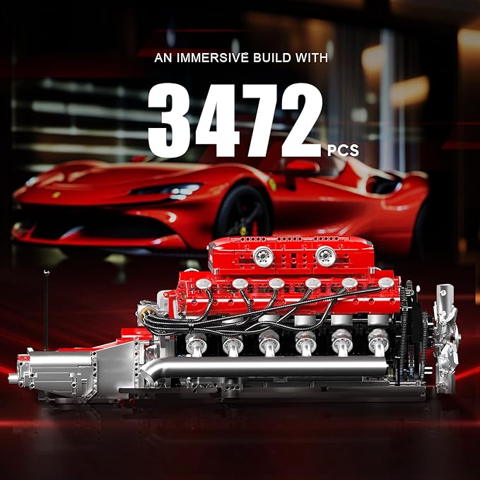 Mould King V12 Engine Model Kit That Runs MOC Engineering Model Building Kit with Battery and Motor 3472 PCS STEM Engineering Building Blocks for Adults