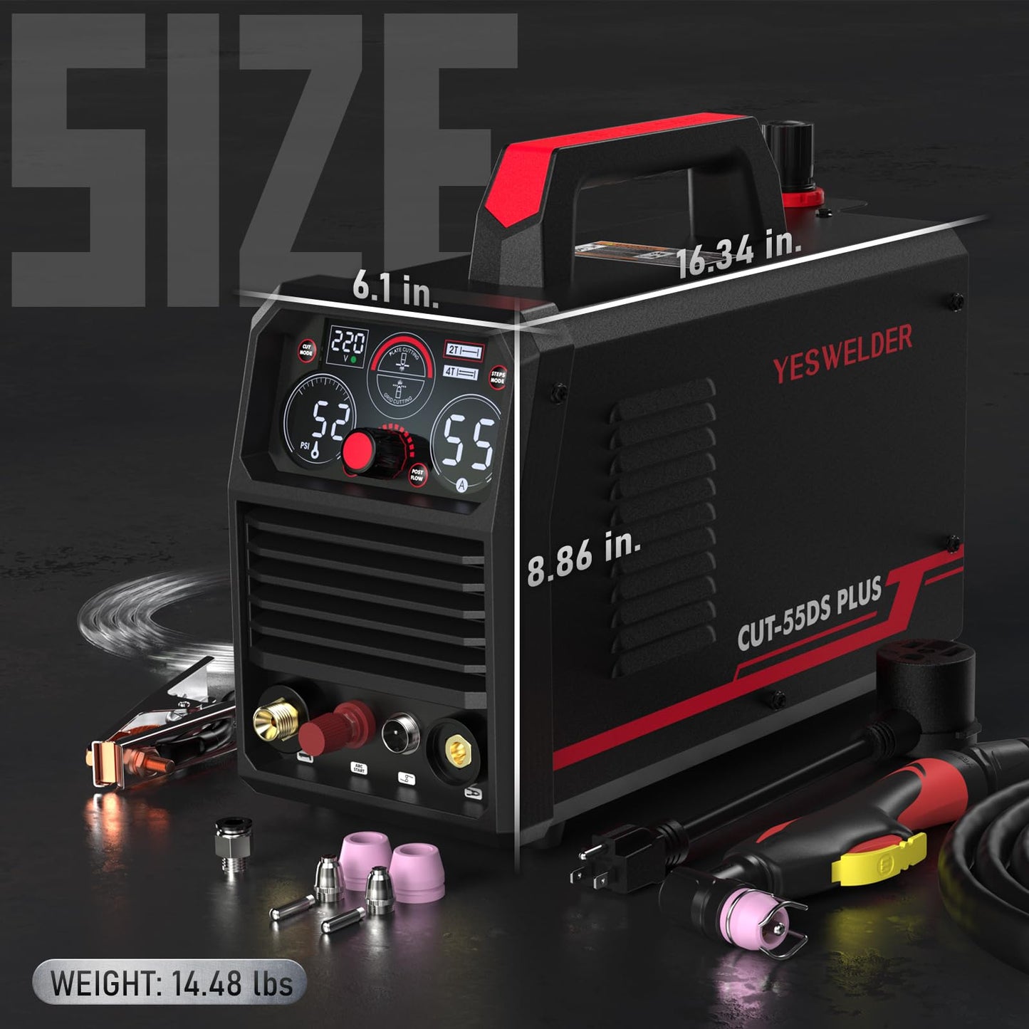 YESWELDER CUT-55DS PLUS Plasma Cutter, 55Amp, 2-In-1 Plate Cutting/Grid Cutting Plasma Cutting Machine & 24PCS AG-60 Plasma Cutter Torch Consumables Kit(Standard)