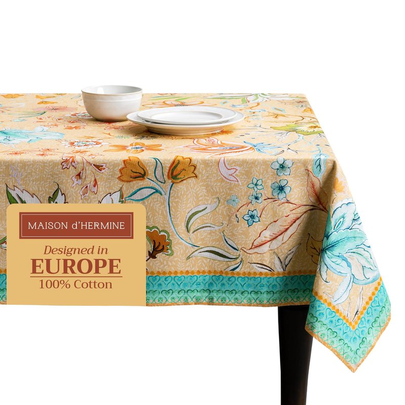 Maison d' Hermine Table Cloth Square Table 100% Cotton 54 x 54 Inches Tablecloth Reusable Decorative for Dining Kitchen Room Farmhouse Home Gifts for Mothers Day Spring Summer - Luxury Loft - Peach