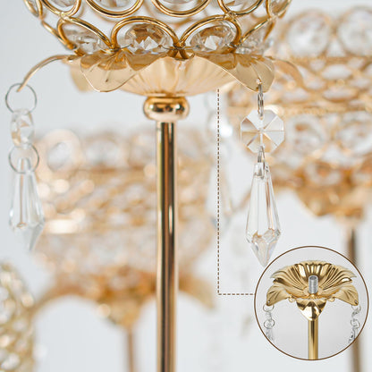 5 Pcs Metal Flower Candle Holder Leaves, 4.3 Inch Metal Candle Stand Accessories with 3 Hanging Holes for Crystal Pendants, Suitable for Candlesticks and Candelabra (Gold, 3.9"-5pcs)