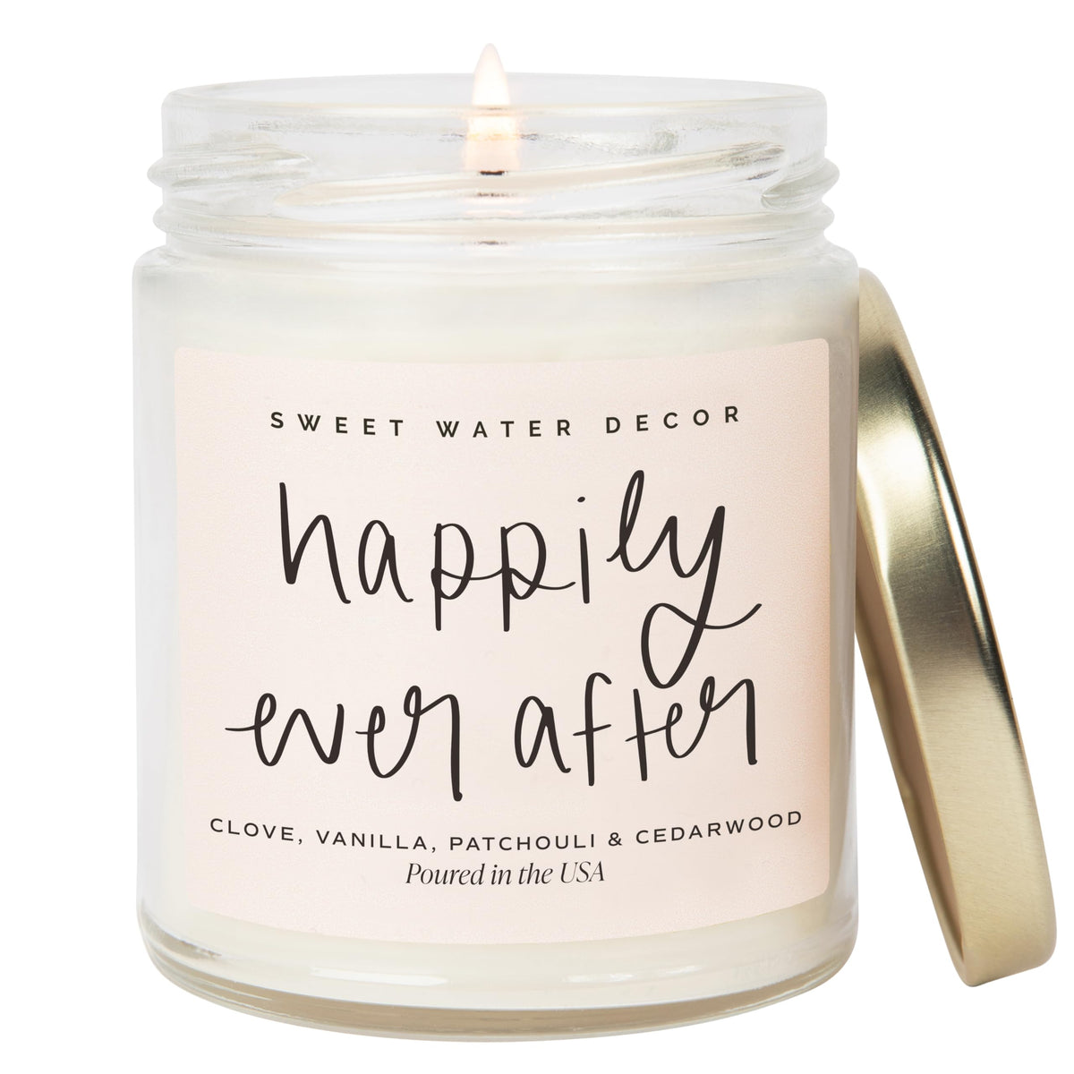 Sweet Water Decor Happily Ever After Candle - Gold Pepper, Clove Leaf, Nutmeg and Lavender Scented Candle for Home - 9oz Clear Jar with 40 Hour Burn Time, Made in USA - Wedding and Engagement Gifts