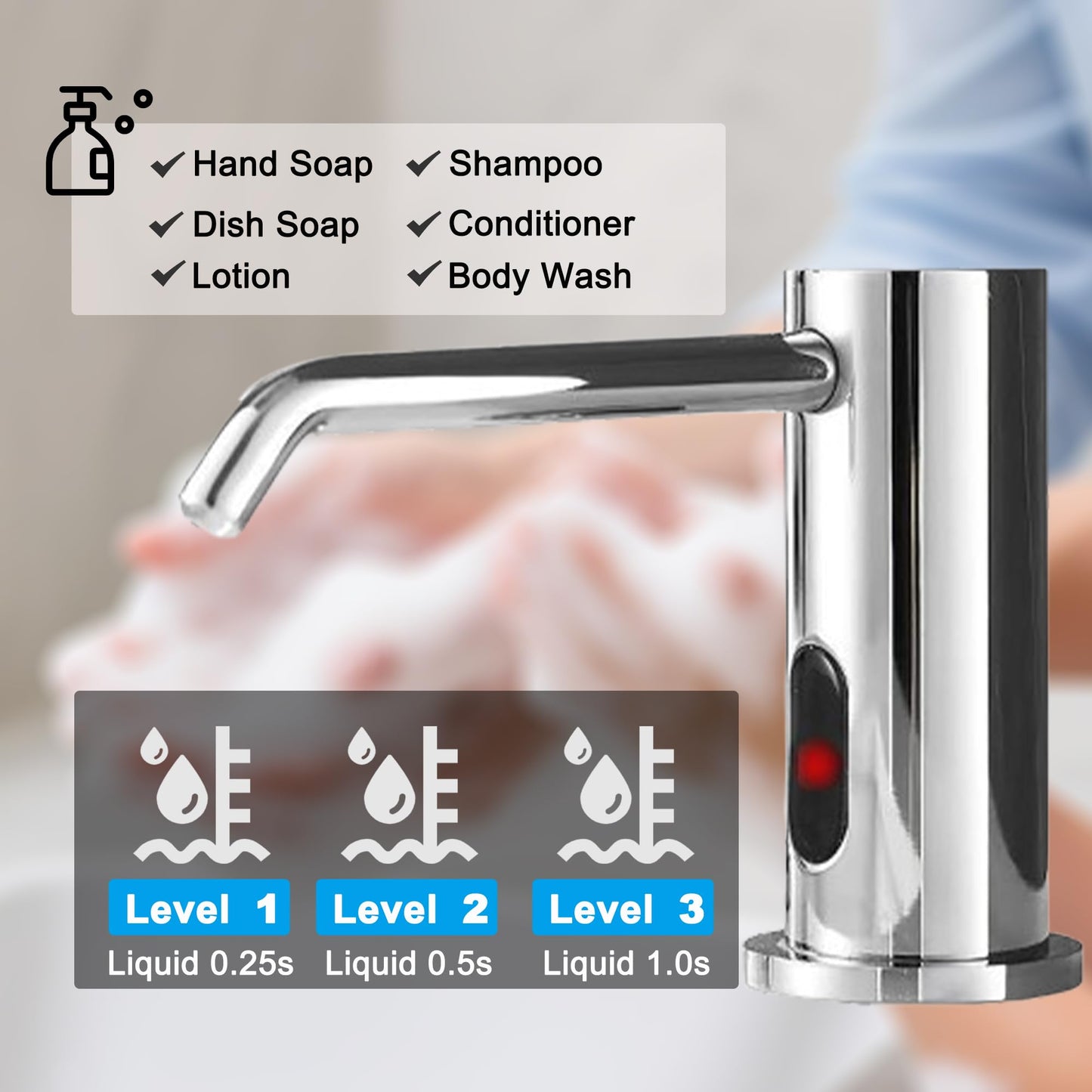 Touchless Automatic Soap Dispenser Built-in Sink Electric Soap Dispenser for Kitchen Bathroom Commercial Home Use, Infrared Sensor with 33.81oz/1000ml Bottle Pump, Chrome