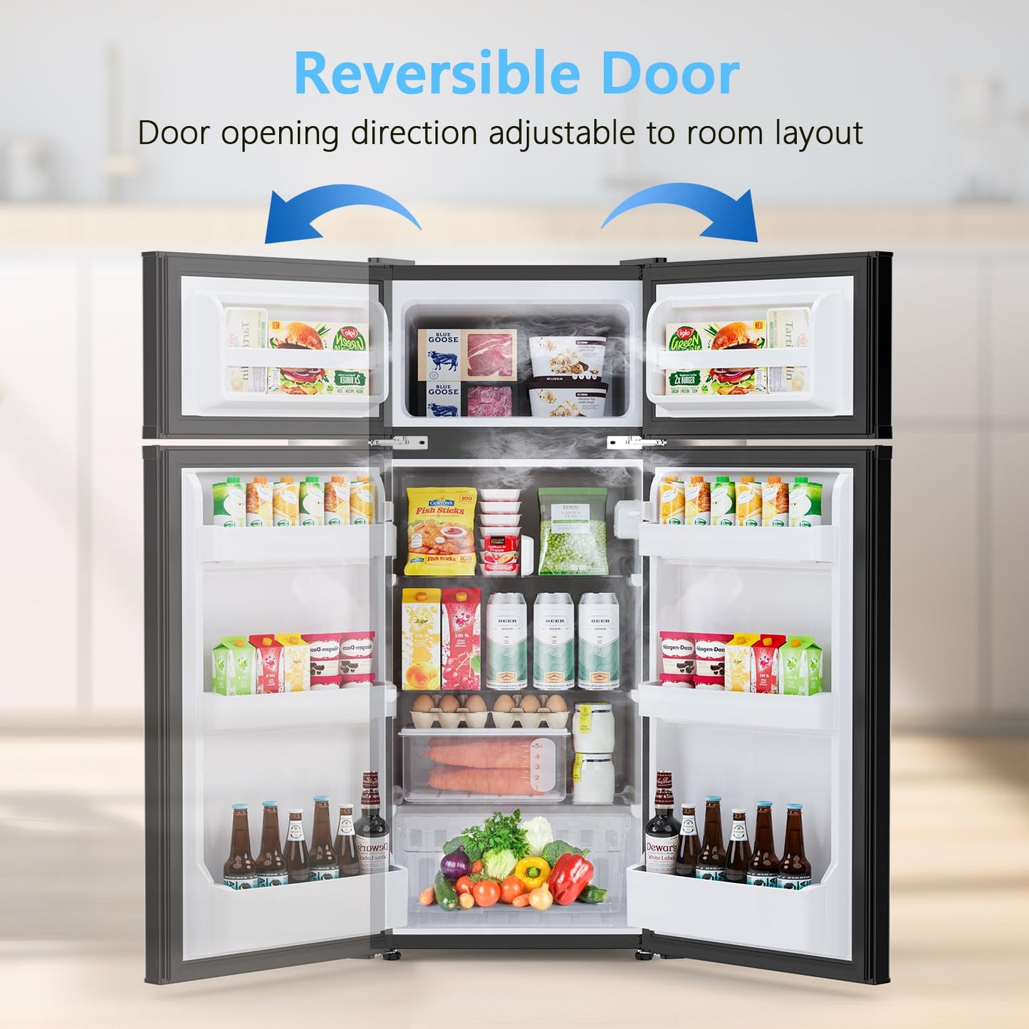 4.5 Cu.Ft Dorm Fridge With Freezer, 2-Door Compact Refrigerator With 2 Removable Shelves, 3 Level Adjustable Thermostat, Commercial Office Fridge for Bedroom, Kitchen, Apartment, Dorm, Black