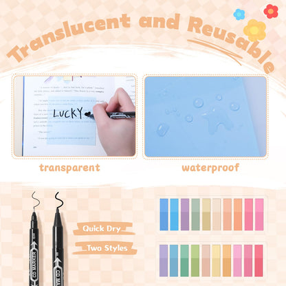 KOUDGY 49Pcs Book Annotation Kit - Aesthetic School Supplies with Cute Pen Case Highlighters Gel Pens and Marker, Sheets Transparent Index Tabs Sticky Notes Bible Study Supplies(Dark Blue)