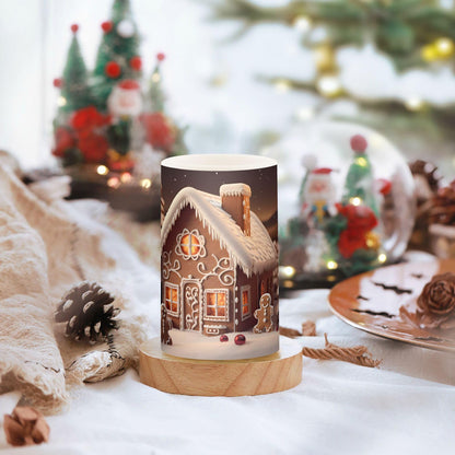 ALAZA Christmas Gingerbread House Flickering Flameless Candles Battery Operated with Remote Timer,Tea Light Candles LED Pillar Votive Candles Set of 2 for Outdoor Indoor Decorations