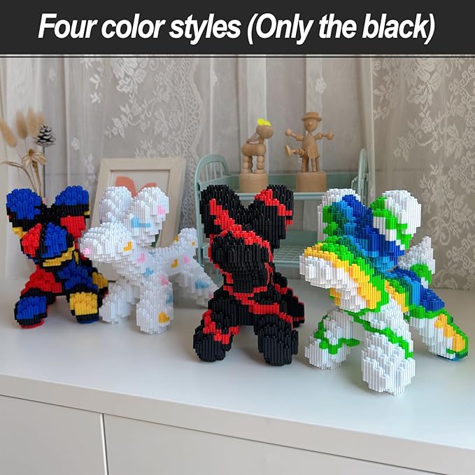 Micro Dog Building Blocks Balloon Dog Toy Compatible with Lego Dachshund Pet Building Toy 4000PCS (4 Sets) 3x6x7.5″‌ 3D Animal Decoration Model STEM Birthday Gift for Adults and Kids Age 8+