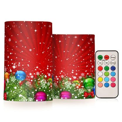 ALAZA Christmas Tree Decoration and Snowflakes Red Flickering Flameless Candles Battery Operated with Remote Timer,Tea Light Candles LED Pillar Votive Candles Set of 2 for Outdoor Indoor Decorations