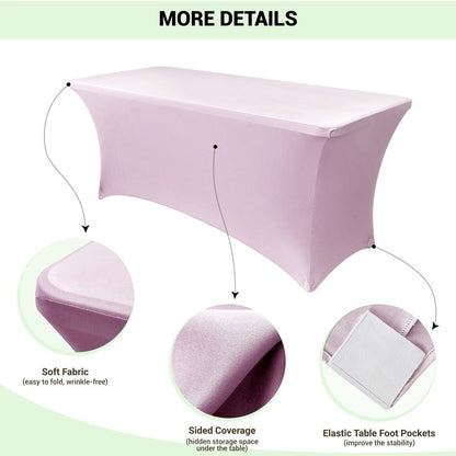 Obstal 6ft Stretch Spandex Table Cover for Standard Folding Tables - Universal Rectangular Fitted Tablecloth Protector for Wedding, Banquet and Party, 72L x 30W x 30H Inches, Light Pink, 2pc