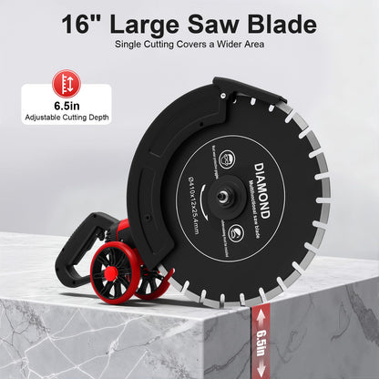 16" Electric Concrete Saw 4000W Wet/Dry Circular Saw with Water Pump and 16.4ft Water Hose Concrete Cutter for Brick Concrete Wall and Granite Max.Cutting Depth: 6.5in