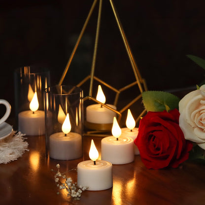 yunsheng Rechargeable Flameless Tea Lights Candles with Remote Timer & Charging Base, 12pcs Battery Operated LED Votive Candles Flickering for Home Halloween Chirstmas Lantern Candle Holder Decoration