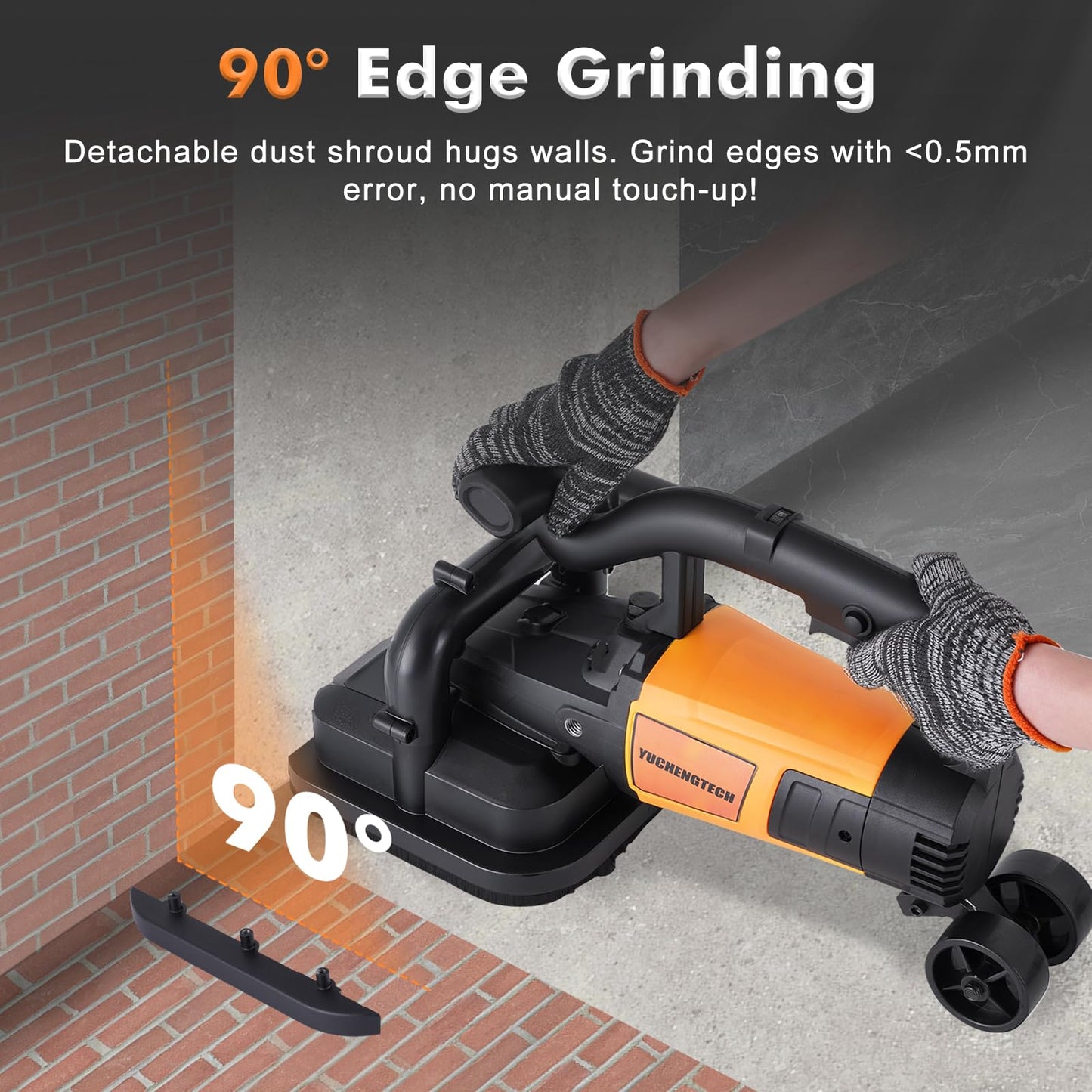 YUCHENGTECH 4-Head Concrete Grinder Set 4" Concrete Surface Grinder Floor Grinder 3800W 0-6000RPM Concrete Surface Planer with Dust Extraction Shroud for Grinding Concrete Cement Marble Granite