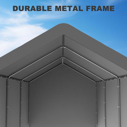 Carport 10 x 20 FT Heavy Duty, Portable Garage Canopy, Waterproof Car Canopy with Side-Opening Removable Door, Carport Canopy for Car, Truck, Boat, Equipment (Grey)