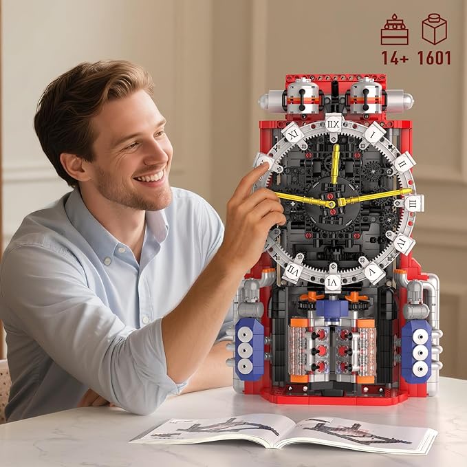 Mould King Cyberpunk Clock Building Blocks Set 10187 1601 PCS App-Controlled Engine Clock Model with Battery &amp Motor Functional Desk Clock for Adults Age 14+