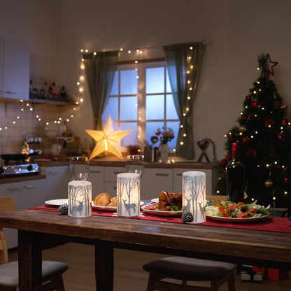 Lasumora Birch Silver Reindeer Christmas Candles with 6H Timer, Real Wax LED Candle Flameless Flickering, Battery Operated Candles Pillar for Home Décor Christmas Decorations Gifts, 3x4/5/6 inches