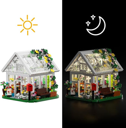 Flower House Building Set Creative Garden Playset Toy with LED Light Build a Greenhouse Model Great Gift for Friends or Girls (597 Pieces)
