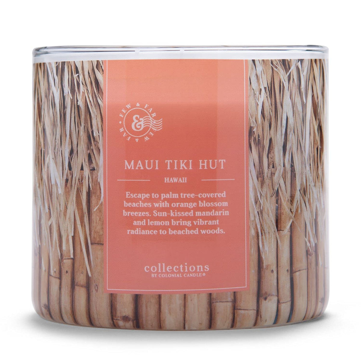 Colonial Candle Maui Tiki Hut Scented Jar Candle, Travel Collection, 3 Wick, Peach, 14.5 oz - Up to 60 Hours Burn