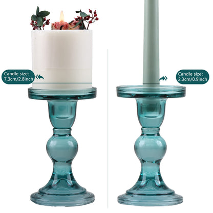 GMWD 3 Pcs Glass Candle Holder Set Clear, Green Candlesticks Holders Pillar Taper Candles Tealight Stand for Wedding Centerpieces Home Decorations Dining Table
