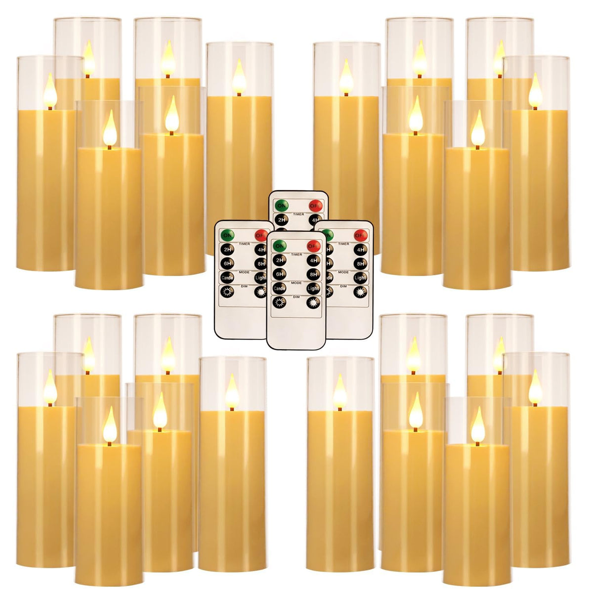 Wfmolcand 24-Pack Acrylic LED Flameless Pillar Candles with Remote & Timer, Battery Powered - Perfect for Indoor/Outdoor Decor,Wedding,BBQ and Gift - Easily Create a Magical Atmosphere.(Ivory)
