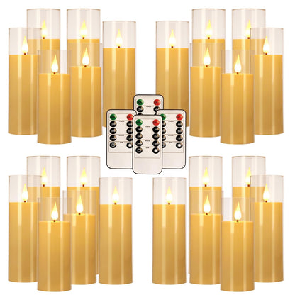 Wfmolcand 24-Pack Acrylic LED Flameless Pillar Candles with Remote & Timer, Battery Powered - Perfect for Indoor/Outdoor Decor,Wedding,BBQ and Gift - Easily Create a Magical Atmosphere.(Ivory)