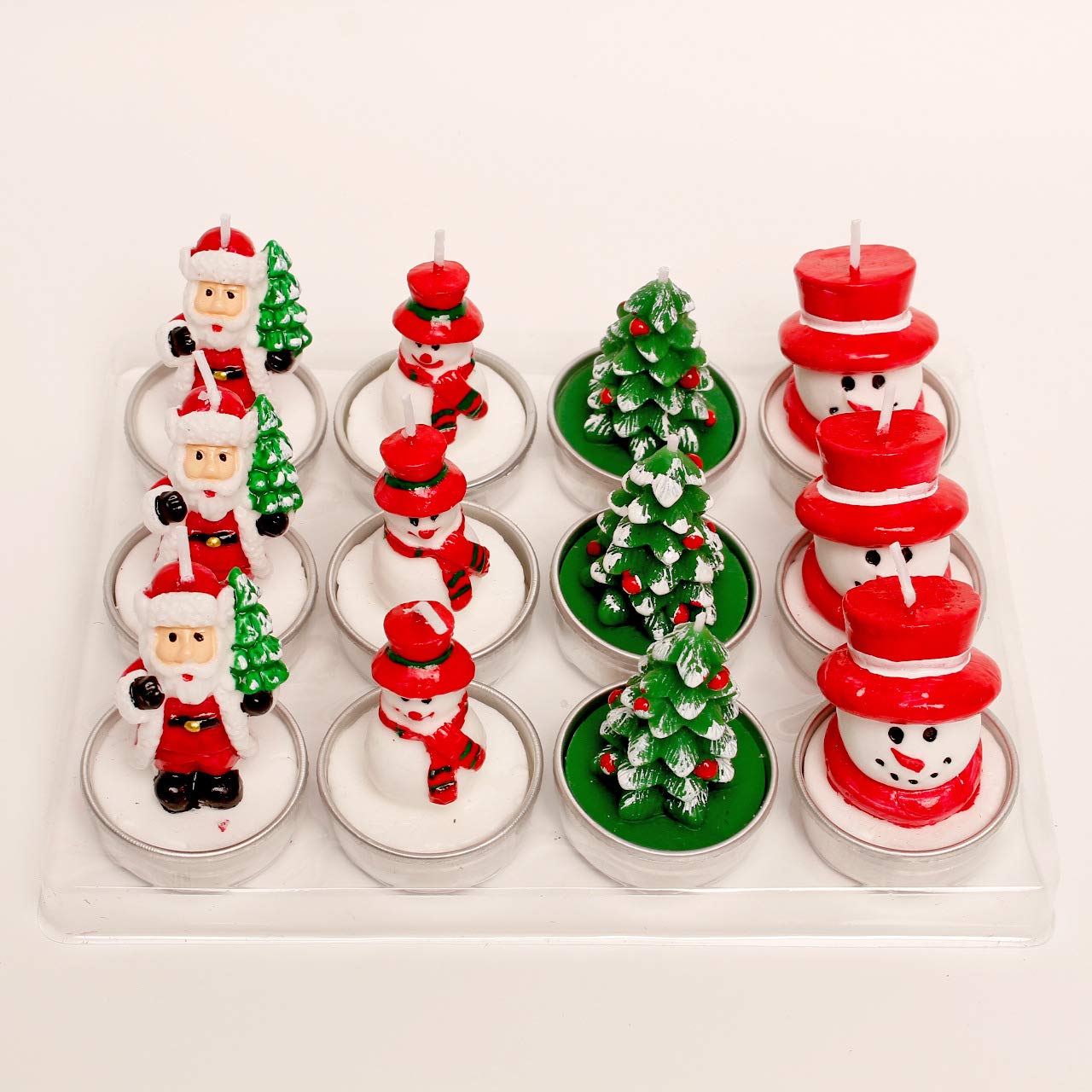 12 Pieces Tealight Candles Handmade Delicate Santa Hat Claus Christmas Tree Candle Wax Snowman Elk Pinecone House Candles for Party Wedding Spa HomeChristmas Decoration
