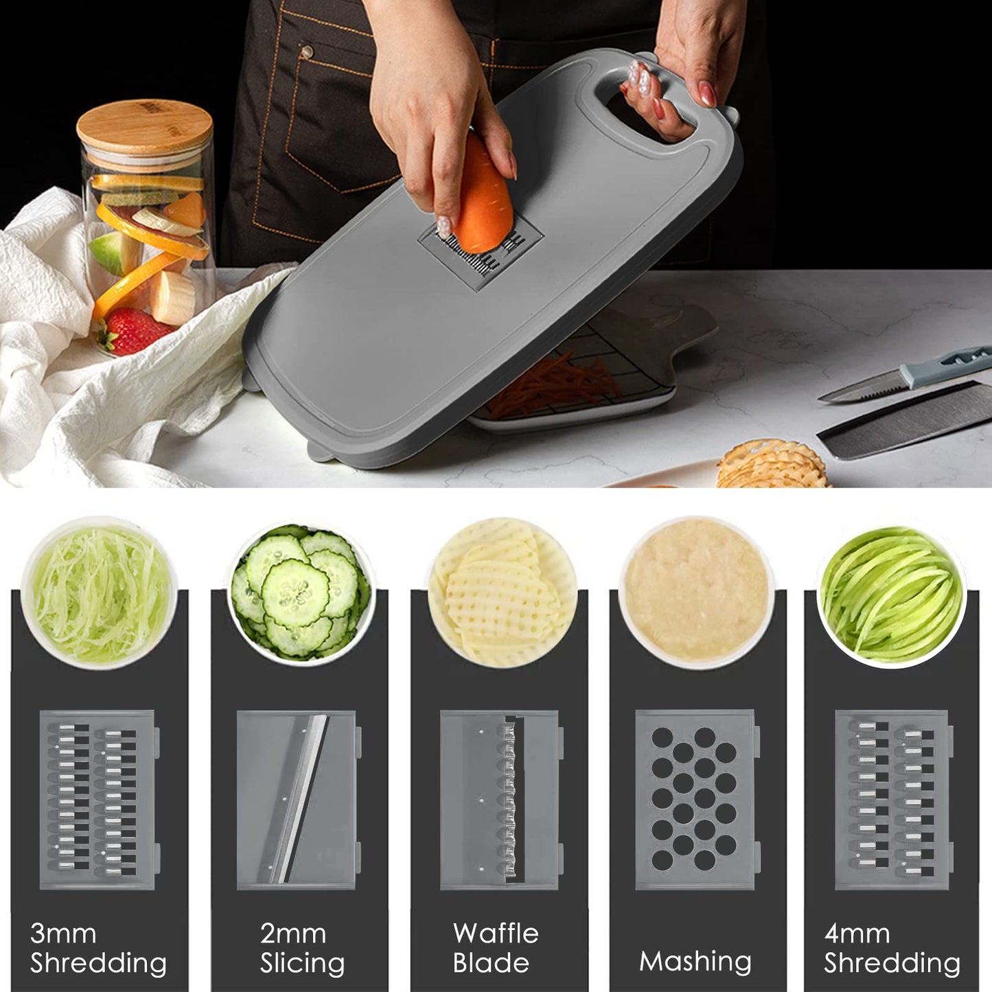 Gintan Camping Cutting Board, 9-in-1 Collapsible Chopping Board with Colander, Kitchen Vegetable Washing Basket for Camping, Camping Gifts Camping Accessories for RV Campers (Blue+Grey)