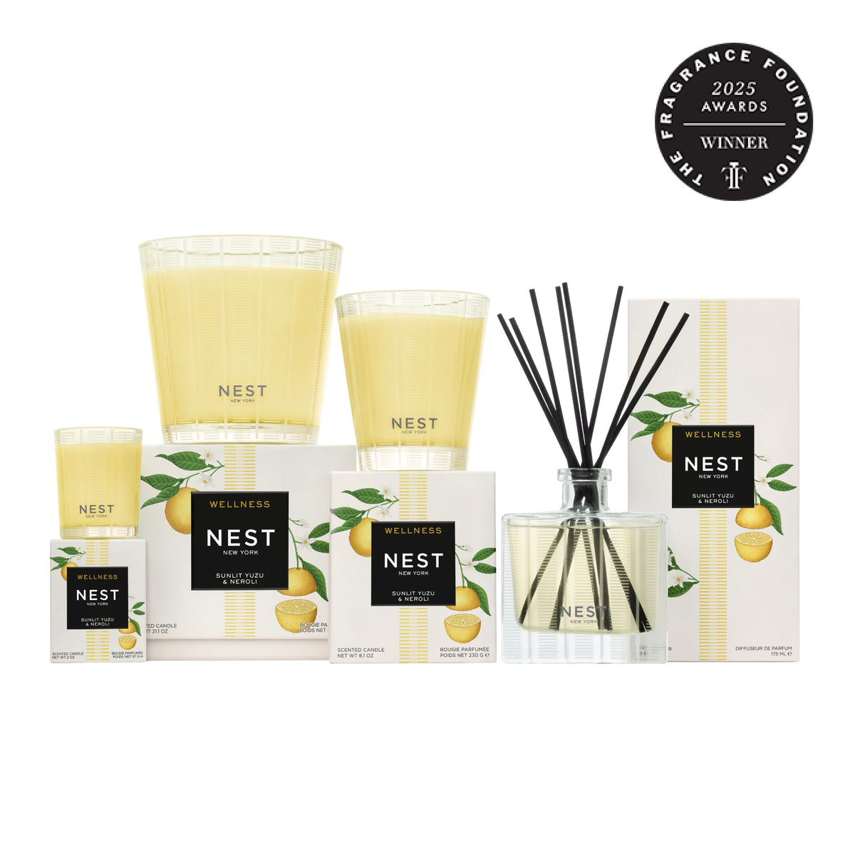 NEST New York Scented Votive Candle, Sunlit Yuzu & Neroli - 2 oz - Up to 28-Hour Burn Time - Reusable Glass Vessel