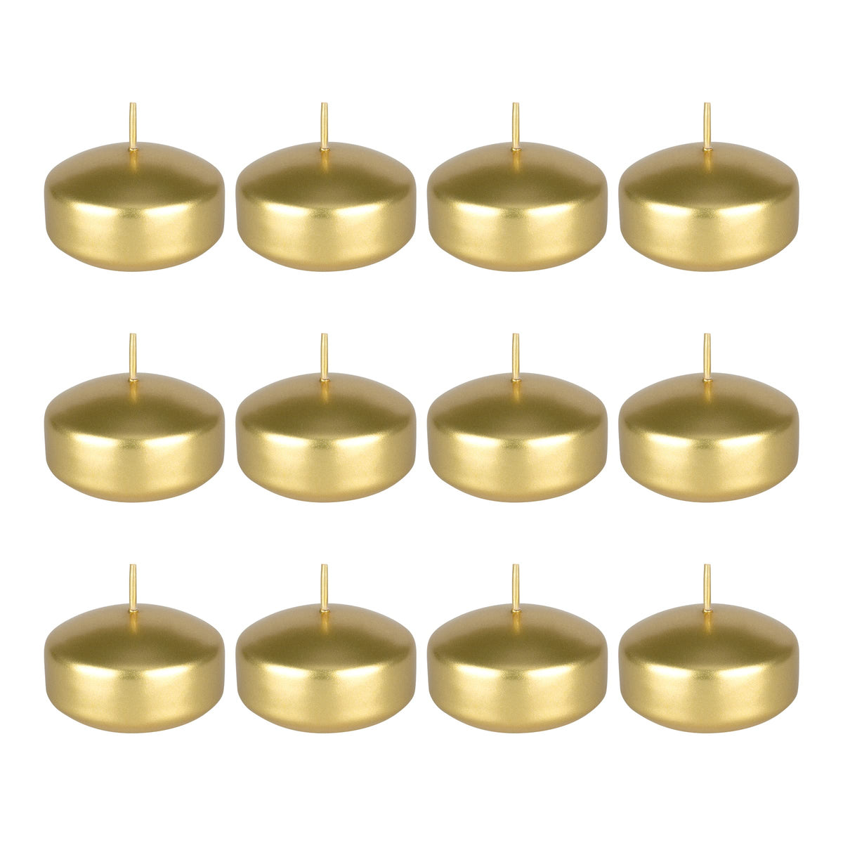 Mega Candles 12 pcs Unscented Gold Floating Candles, Hand Poured Wax Candle 2 Inch Diameter, Home Décor, Wedding Receptions, Centerpieces, Occasions, Events, Festivities, Meditations, Spas