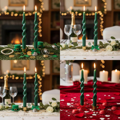 Spiral Taper Candle Dinner Candlesticks,10inches Long Tapered Candles Green Twisted Candlestick Decorative Candle Sticks for Holiday Wedding Party Dinner Table Women Men,1D-Navygreen