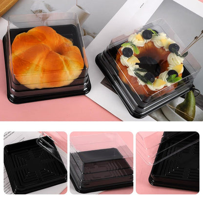 Hewnda 50 Pack Black Cake Pans,Bottom 5Inch X Heigh 2.2Inch Clear plastic mini cake box muffins box cookies box wedding birthday gift box