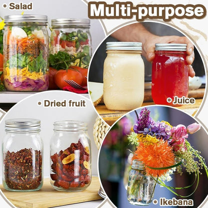 Leaflai 2 Pack 16oz Glass Mason Jars with Airtight Lids - Regular Mouth Canning Jars for Jam, Honey, Jelly, Pickling, Meal Prep, Overnight Oats, Smoothies, Salads - Wedding Favors, Party & Gift